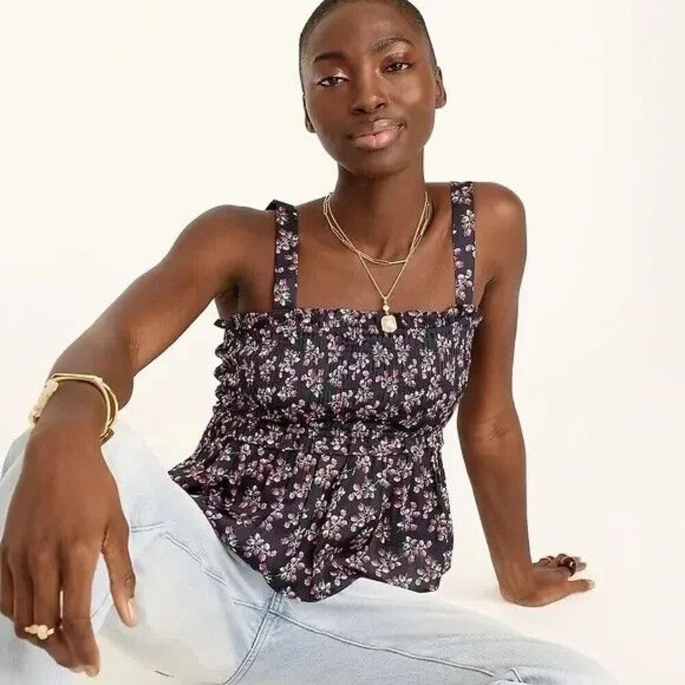 J. Crew Featherweight Smocked Satin Tank S NWT Twilight Berry BG301